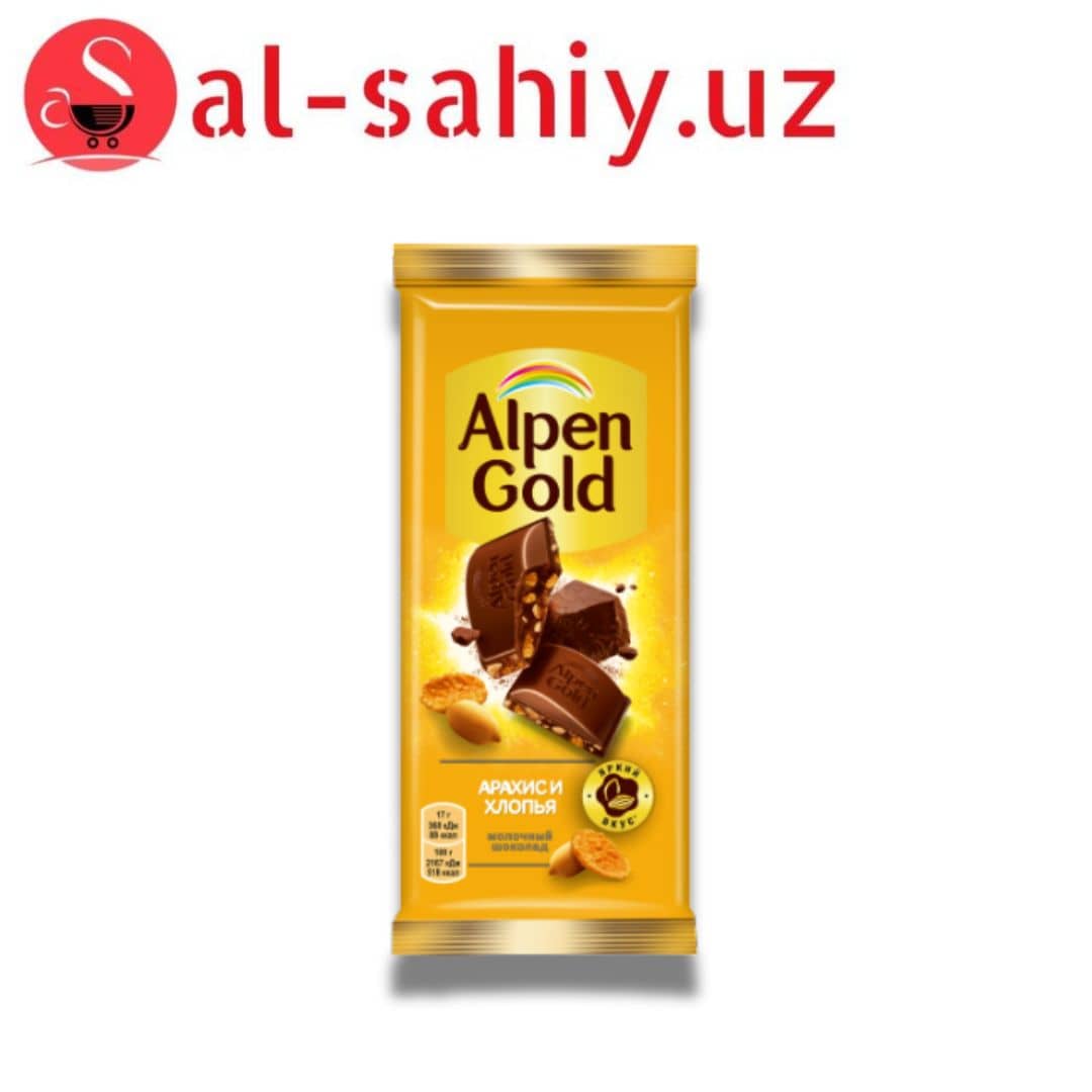 Шоколад "Alpen Gold" с арахисом-кукурузные хлопья 80гр 1