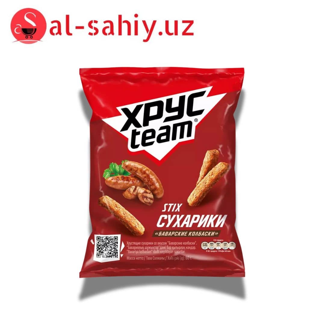 Новый Сухарики  Хруст Team со вкусом баварских колбасок 95 гр 1