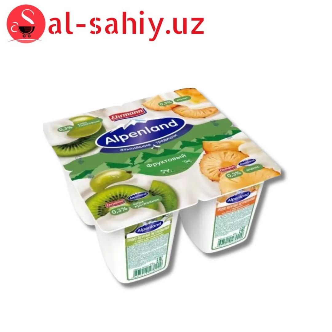 Йогурт alpenland фруктовый киви-крыжовник/ананас 0.3% 95г 1