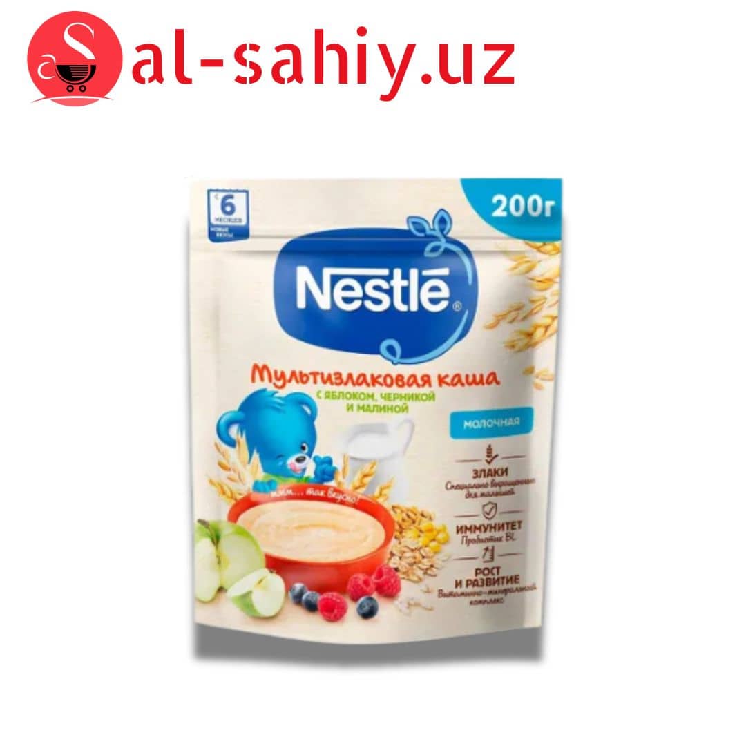 NESTLE Каша пшеничная молочная с кусочками яблоко черника и малина 200гр 1